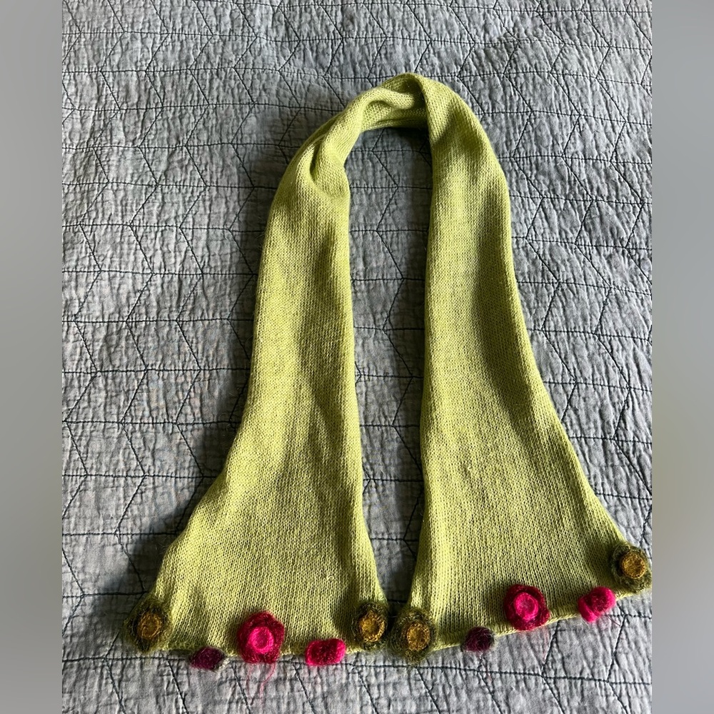 Lime Green Scarf with Colorful Floral Accents